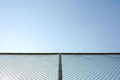 Low angle view of fence against clear sky