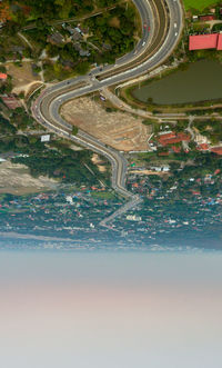 High angle view of highway in city at night