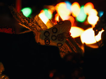 Close-up of fire in dark room