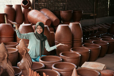 Full frame shot of pots for sale