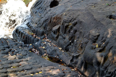 High angle view of rocks on land