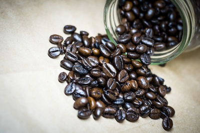 Close-up of coffee beans on table