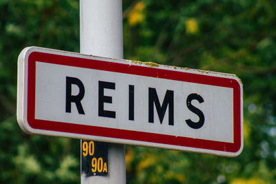 Close-up of road sign