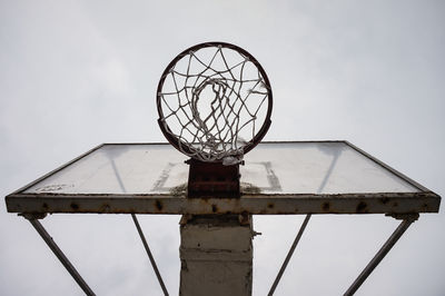 Directly below shot of basketball hoop against sky