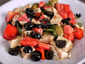 Close-up of breakfast served in plate