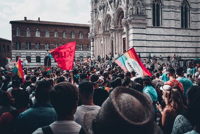 Group of people at street market