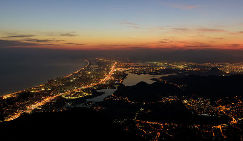 High angle view of cityscape at night