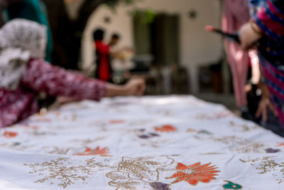 Close-up of painting on table