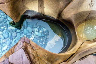 High angle view of rocks by sea