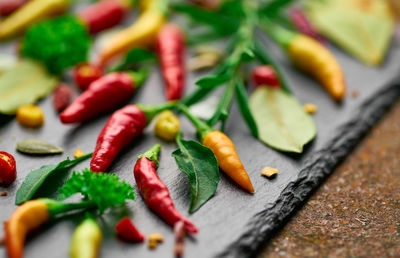 Close-up of chopped vegetables on table