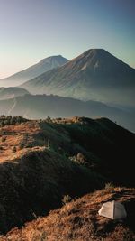 Scenic view of mountains against clear sky