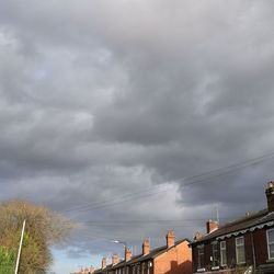Low angle view of storm clouds over city