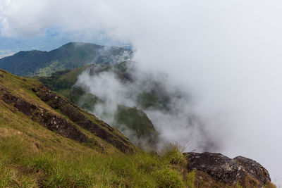 Scenic view of waterfall against sky