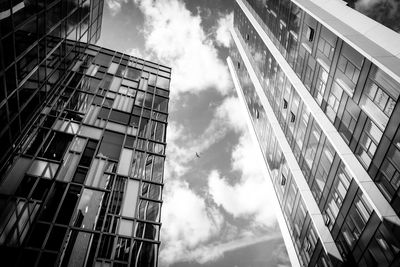 Low angle view of modern buildings against sky