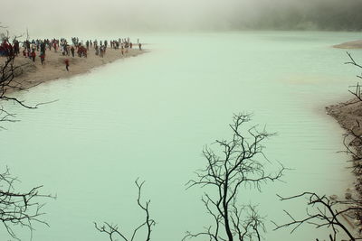 Group of people on beach against sky