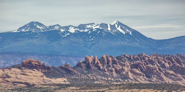 Scenic view of snowcapped mountains against sky