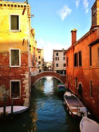 Canal passing through buildings in city