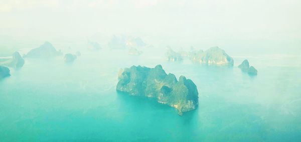 Panoramic view of rocks in sea against sky