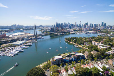 High angle view of boats at harbor