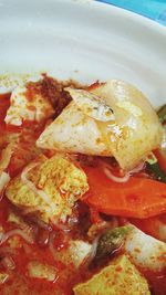 High angle view of meal served in bowl