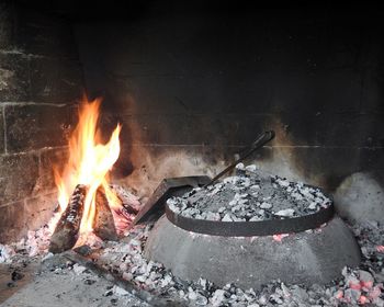 Close-up of bonfire on barbecue grill