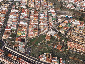 High angle view of townscape and buildings in city