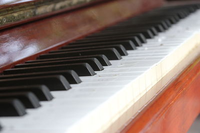 High angle view of piano keys