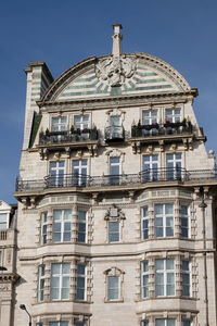 Low angle view of historic building against clear sky