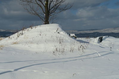 Scenic view of snow covered landscape against sky
