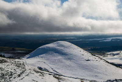 Scenic view of snow covered mountains against sky