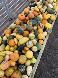 High angle view of pumpkins for sale in market