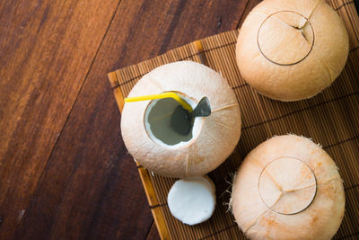 High angle view of lemons on table