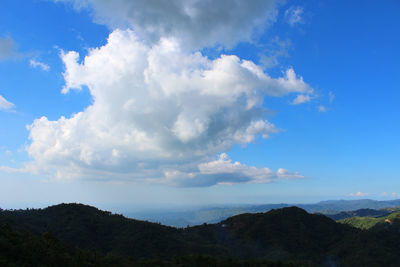Low angle view of mountains against blue sky