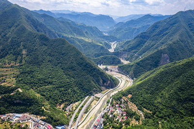 High angle view of mountain range