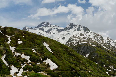 Scenic view of snowcapped mountains against sky