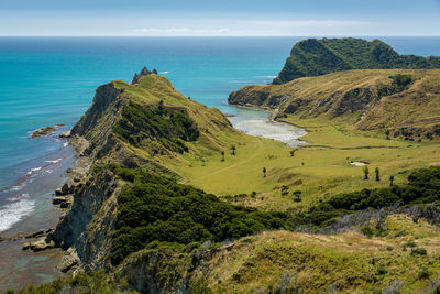 Scenic view from the hill to the cook's cove in tolaga bay.