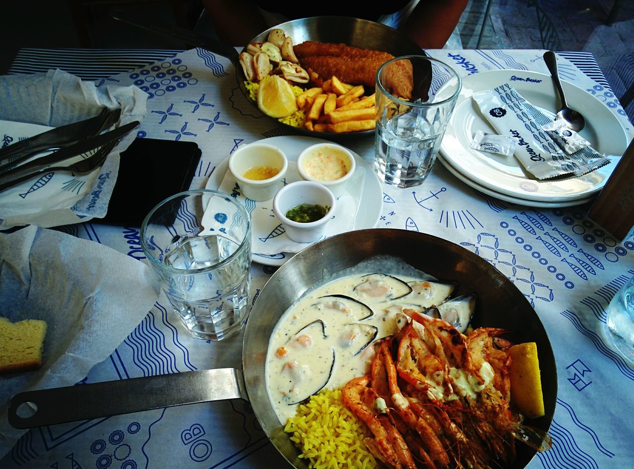 HIGH ANGLE VIEW OF MEAL SERVED ON TABLE