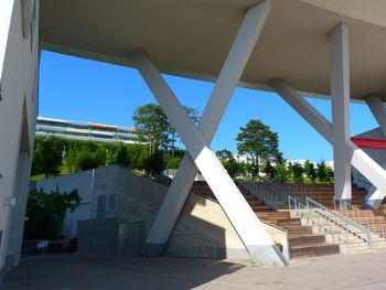Staircase by building against sky