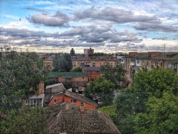 High angle view of townscape against sky