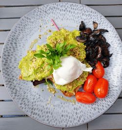 High angle view of fruit salad in plate