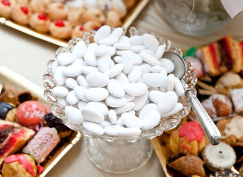 High angle view of ice cream on table