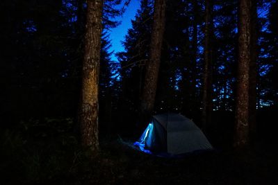 View of tent on field at night