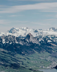 Scenic view of snowcapped mountains against sky