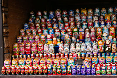 Multi colored russian nesting dolls on display at store