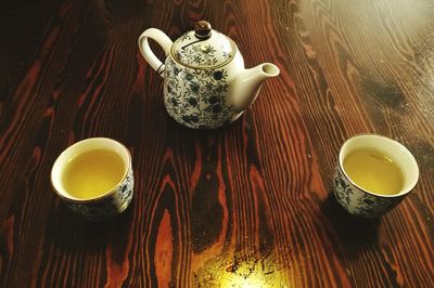 High angle view of tea on table