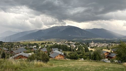 Houses and buildings against sky