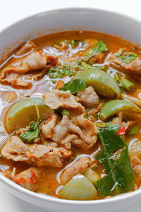 High angle view of soup in bowl