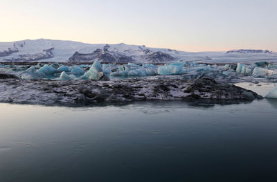 Scenic view of frozen lake against sky during winter jokulsarlon glacier lagoon, iceland