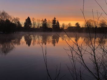 Scenic view of lake against sky during sunset