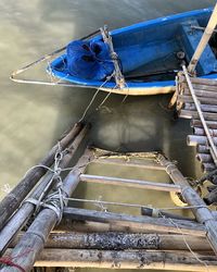 High angle view of fishing boat in lake